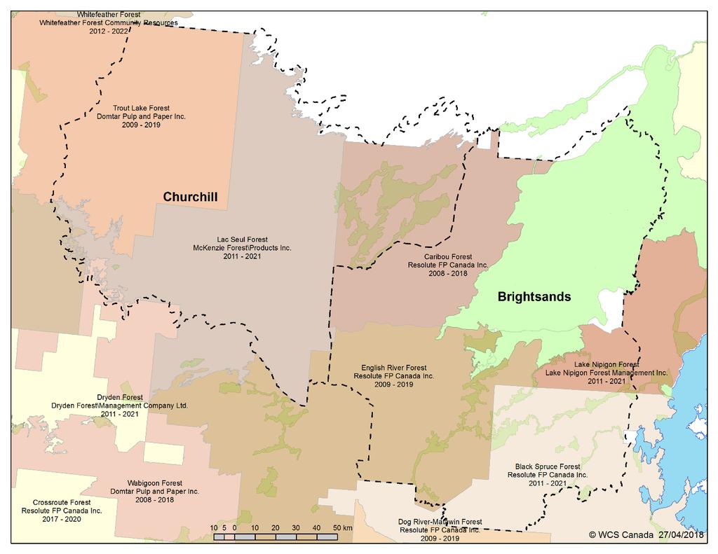 Appendix 1: Industrial Users in the Churchill and Brightsand Caribou Ranges Brief descriptions of current forestry companies logging and utilizing wood in the ranges, mining cell claims including