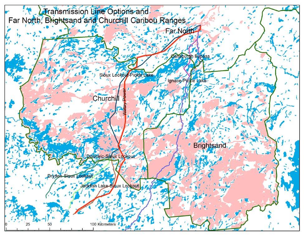 Figure A4: Preferred Transmission Line Route by Wataynikaneyap Power in the Churchill Range (red) 313.