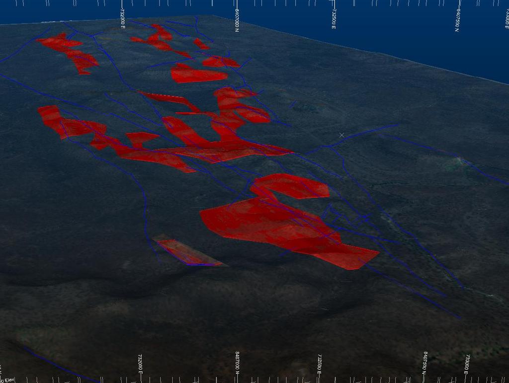 Initial at Surface Discovery - 3D Geology Interpretation - Shape = Exploration Target Size approximately 19 Million Tonne (17 21 Mt)