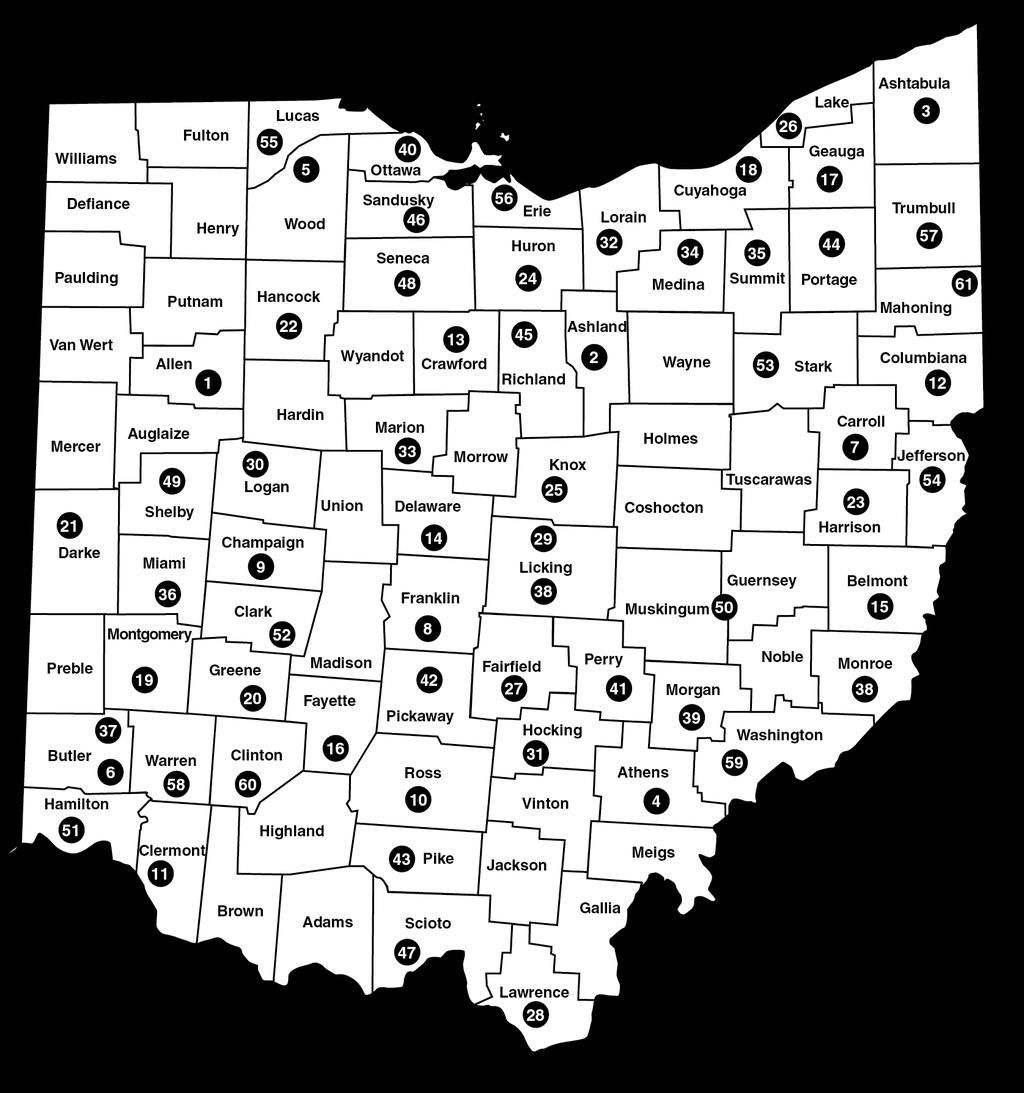 Figure 8.2: Ohio Transit Agencies 1. Allen County Regional Transit Authority (ACRTA) 2. Ashland Public Transit 3. Ashtabula County Transportation System (ACTS) 4. Athens Transit 5.