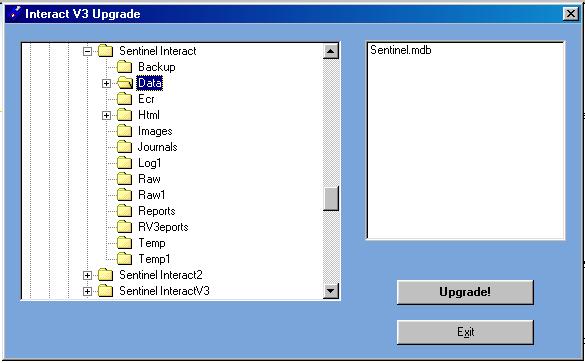 Fig 3.3 Interact Version 3 Upgrade 8. On the left hand side of Fig. 3.3, choose the path where Interact Version 3 was installed, namely C:\Program Files\Sentinel InteractV3\Data.