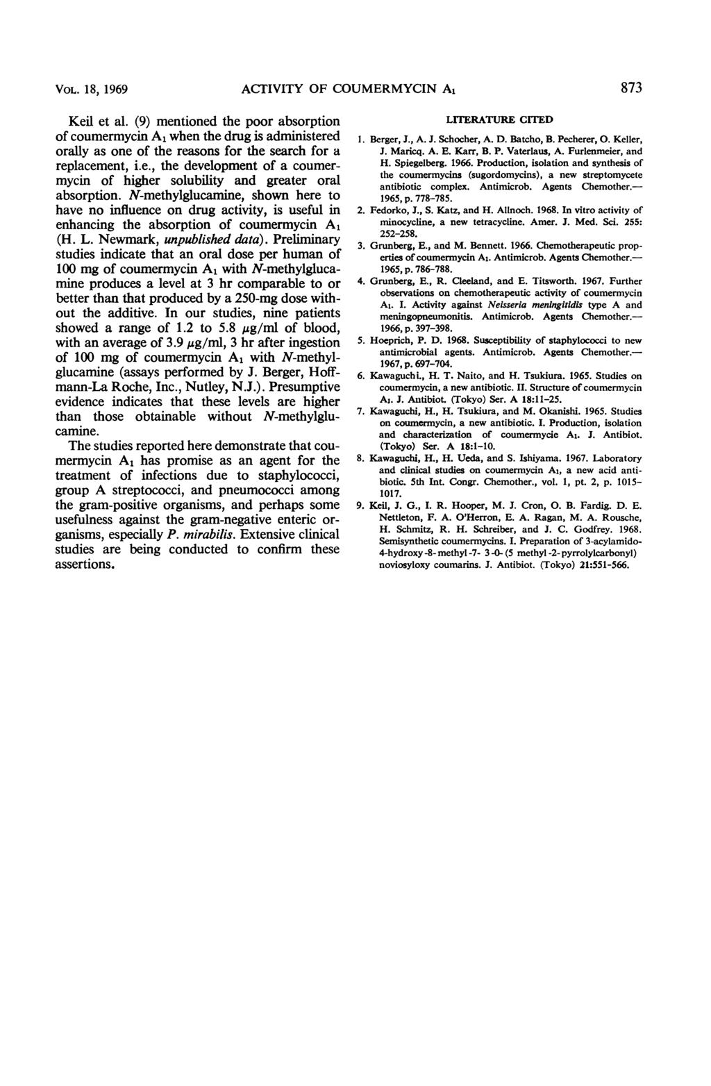 VOL. 1, 1969 ACTIVITY OF COUMERMYCIN Al 7 Keil et al.