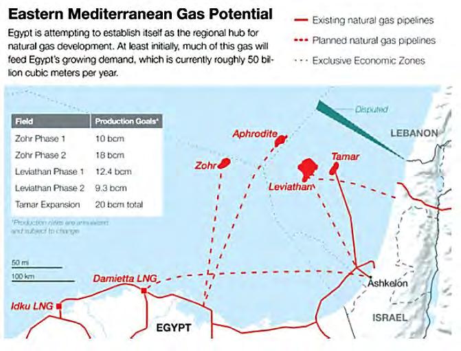 Map 35 Eastern Mediterranean Gas Potential Cyprus Source: Stratfor Potentially, Cyprus holds a set of advantages in becoming a regional offshore gas hub; despite being further from Central Asian gas