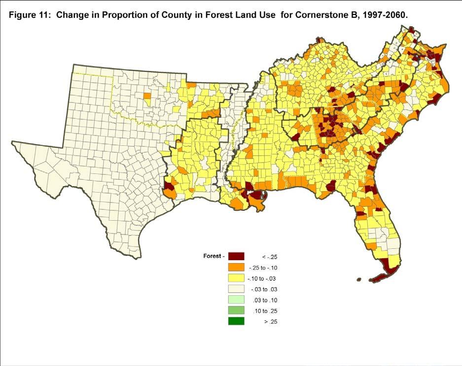US SE Forest loss forecasts Urbanization : 30-43 million acres by 2060