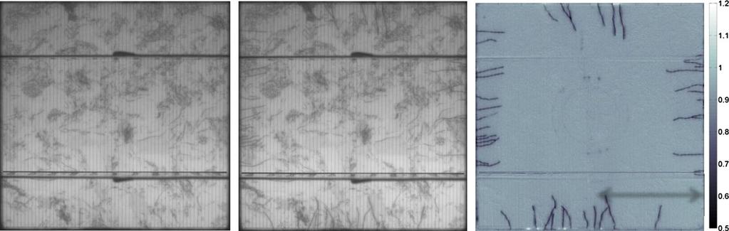 The cross section picture (b) was taken by a high resolution scanning electron microscopy and shows another similar crack at a focused ion beam groove in a higher resolution. 3.2.