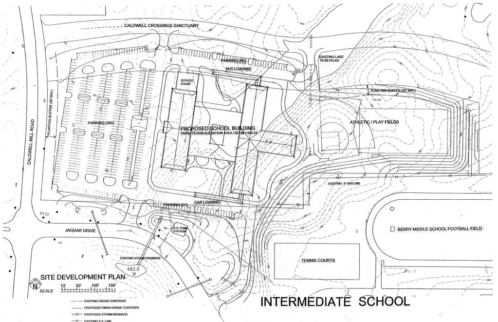 Drawn By: Project #: TITLE 1364-097A Checked By: Date: Figure 1364097A-5 Site Development Schematic Plan Planned School Site O Neal Property Hoover, Shelby County, Alabama NO.