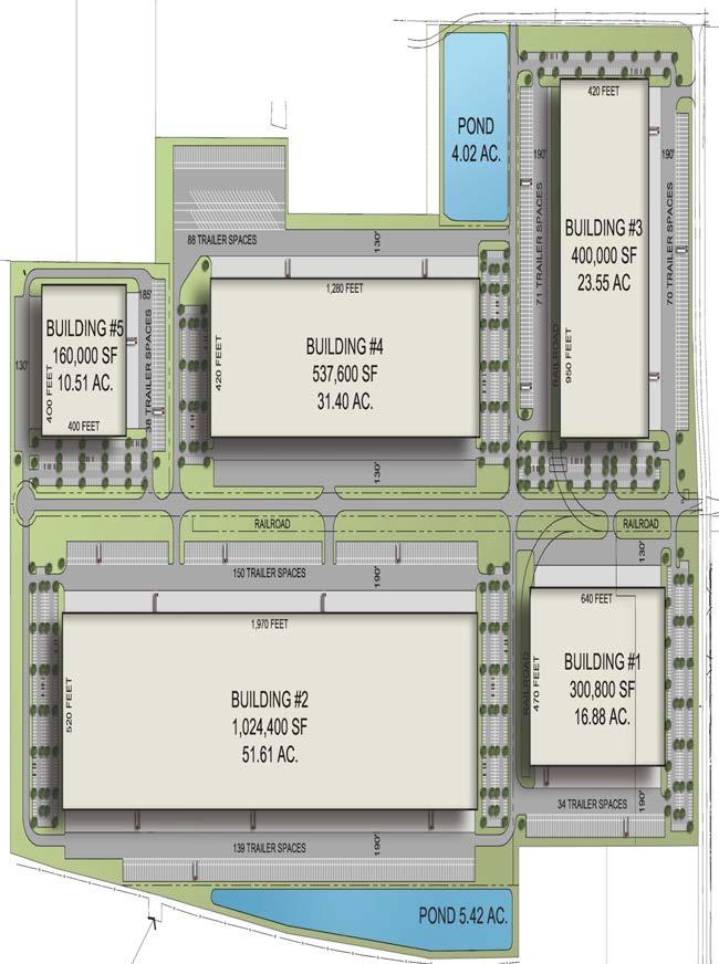 BUILDING SPECIFICATIONS AND SITE PLAN OPTION 1 Building 1 300,800 SF 470 building depth 130-190 truck courts 34 trailer spaces Building 2 1,024,400 SF 520 building depth 190 truck courts 289 trailer