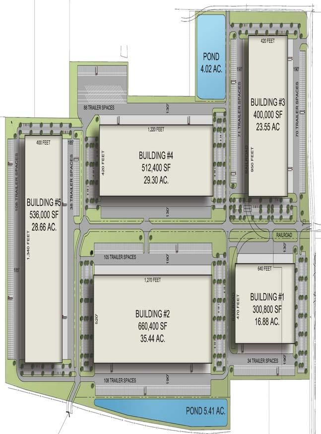 BUILDING SPECIFICATIONS AND SITE PLAN OPTION 2 Building 1 300,800 SF 470 building depth 130-190 truck courts 34 trailer spaces Building 2 660,400 SF 520 building depth 190 truck courts 213 trailer