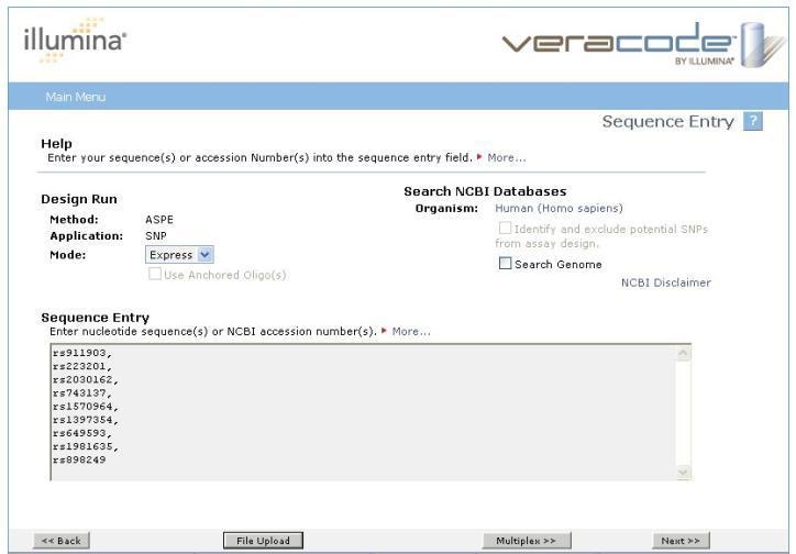 The VeraCode Assay Designer Software Access user-specific accounts Input SNP targets Choose workflow option