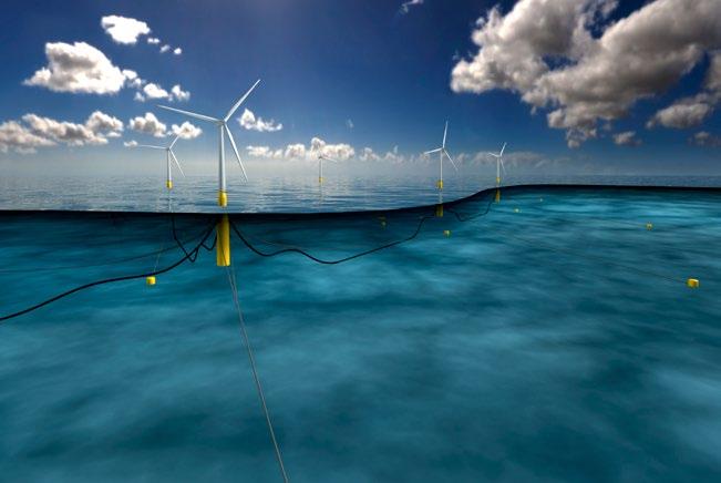 Hywind Scotland is the world first floating wind farm. It is located 25 km from land, off Peterhead in Scotland, and has five turbines, each with a capacity of 6 MW.