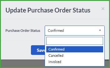 change the status of a purchase order, click on the Actions option on the specific line and select the Update Status option.