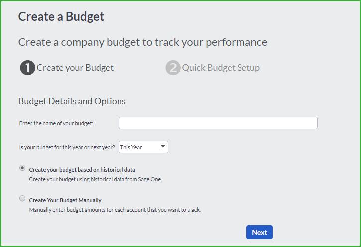 Budgets Sage One Accounting allows you to create your financial budgets. Follow these steps to create a budget for your company: Click on the Company Budgets Add a budget option.