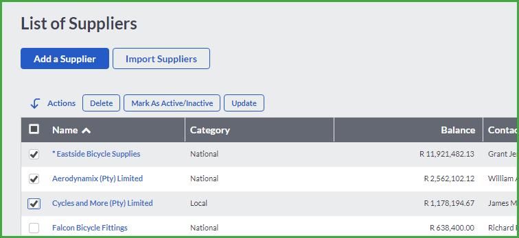 Check all the suppliers that you want to update and click on the Update