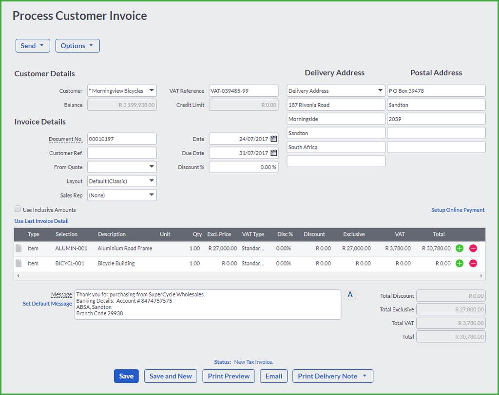 The Customers Menu You are able to select the customer processing screens by clicking on the Customers menu and then selecting the document or transaction that you want to process from the list.