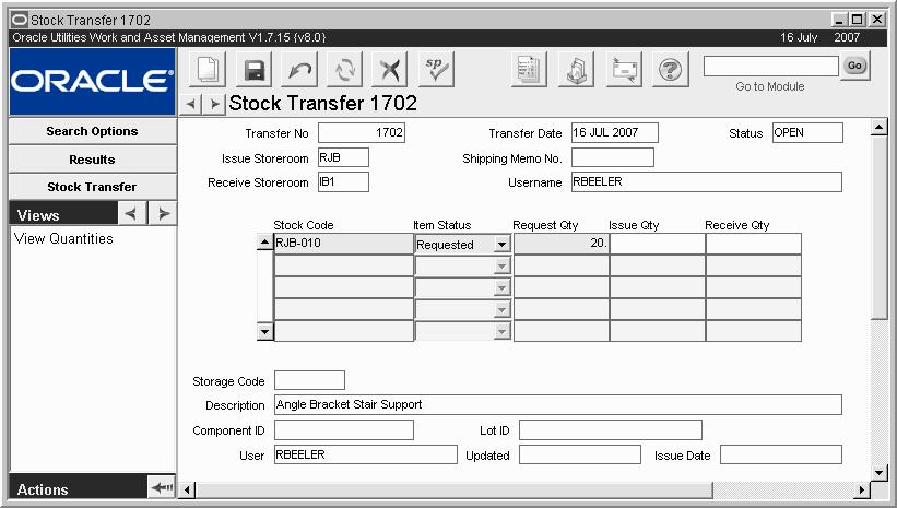 Stock Transfer Records Impact of Requesting Stock: In the issuing storeroom, the on demand quantity is increased by the requested quantity.