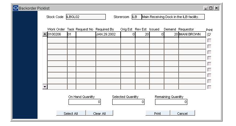 Backorder Processing The system opens the Shipping module and displays a new record containing the stock transfer information.