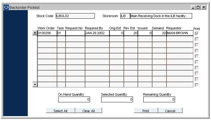 Backorder Processing Backorder Processing When inventory type Stock items needed for a Work Order or Checkout Request are partially received in the Receiving, Multi-Step Receiving or Stock Transfer