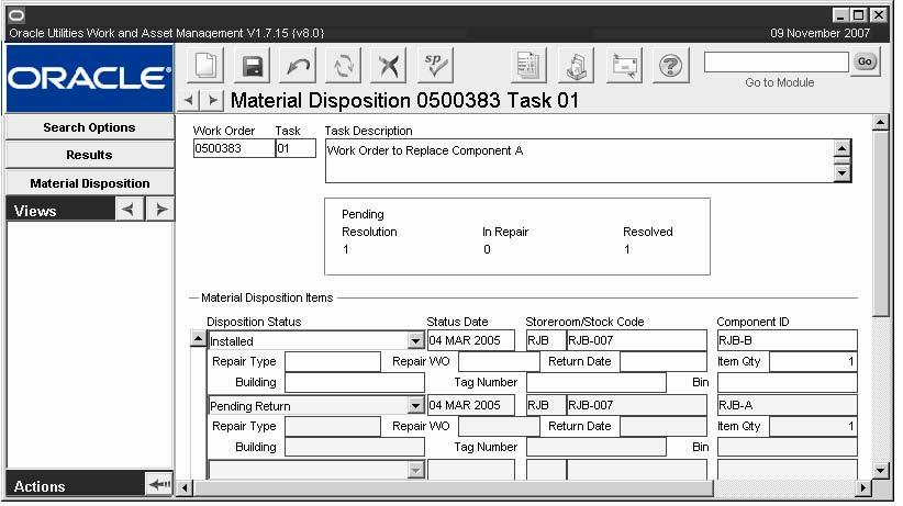Materials Disposition Processing You must reference the replacement work order when you check out the replacement component.
