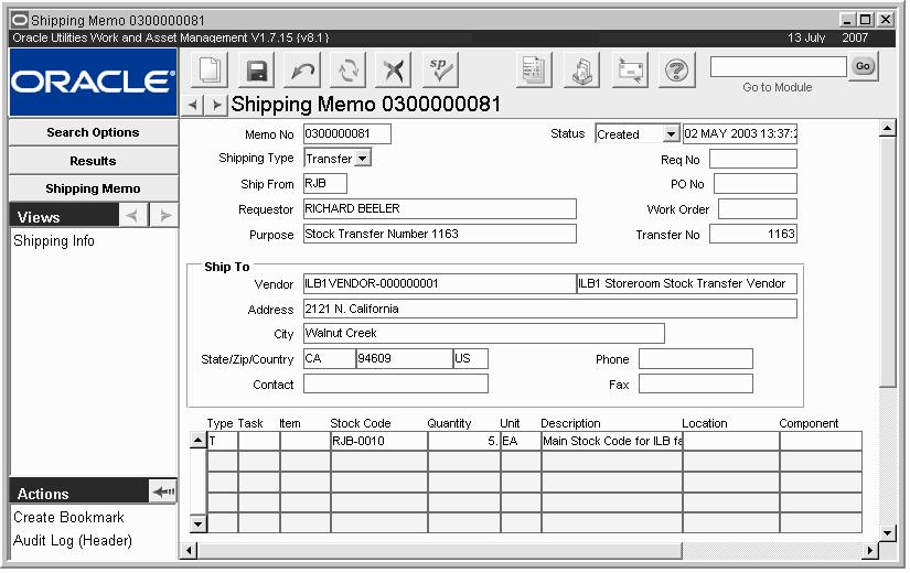 Shipping Memo Records Shipping Memo record The following fields are included: Memo Number - Depending on how your organization has configured the system, the Memo Number is either automatically