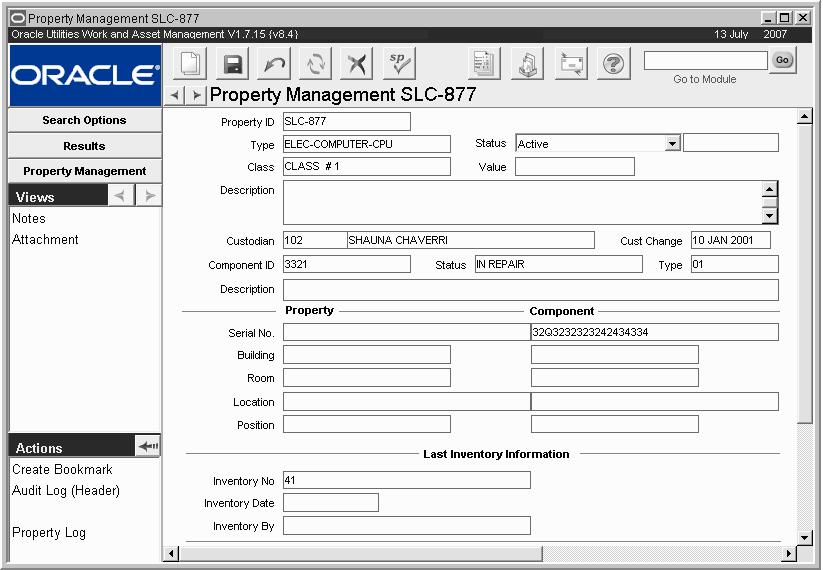 Inventory Chapter 7 Property Management The Property Management module provides a way to inventory and monitor items that are not in Storerooms.