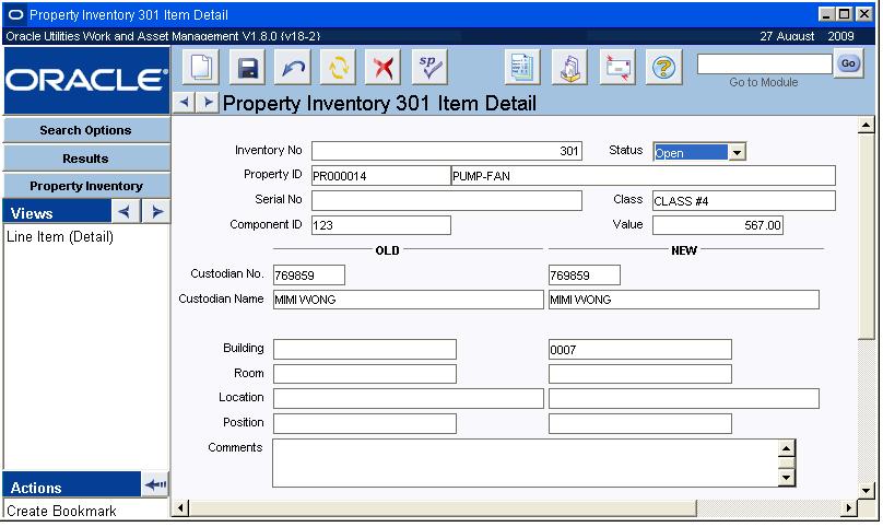 Property Inventory Views Property ID and Description - The Property ID and Description fields identify the item.