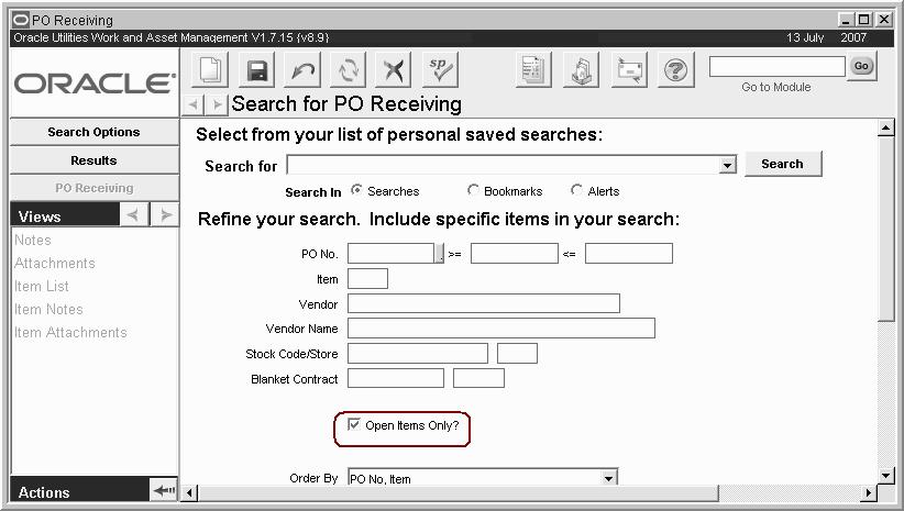 Process Flow of the Receiving Lifecycle PO Receiving Search Options and Search Results windows Upon completion of the receipt processing for the selected Purchase Order, you can print a Receiving