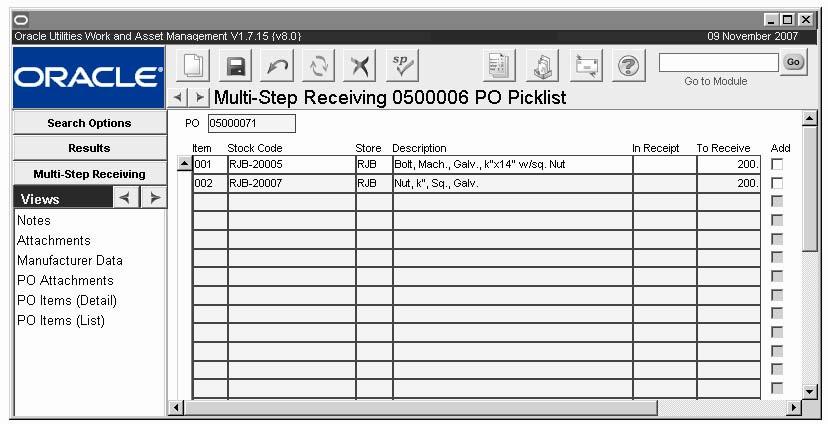 Multi-Step Receiving Process 3. Place a check in the Add check box next to each that item you want to receive.