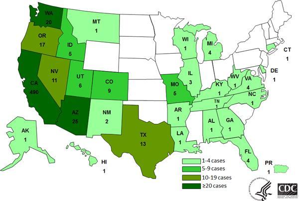 Salmonella heidelberg Outbreak in 2013 634 cases of illness reported 29 states including Puerto Rico affected 38% of cases resulted in hospitalization 78% of all cases