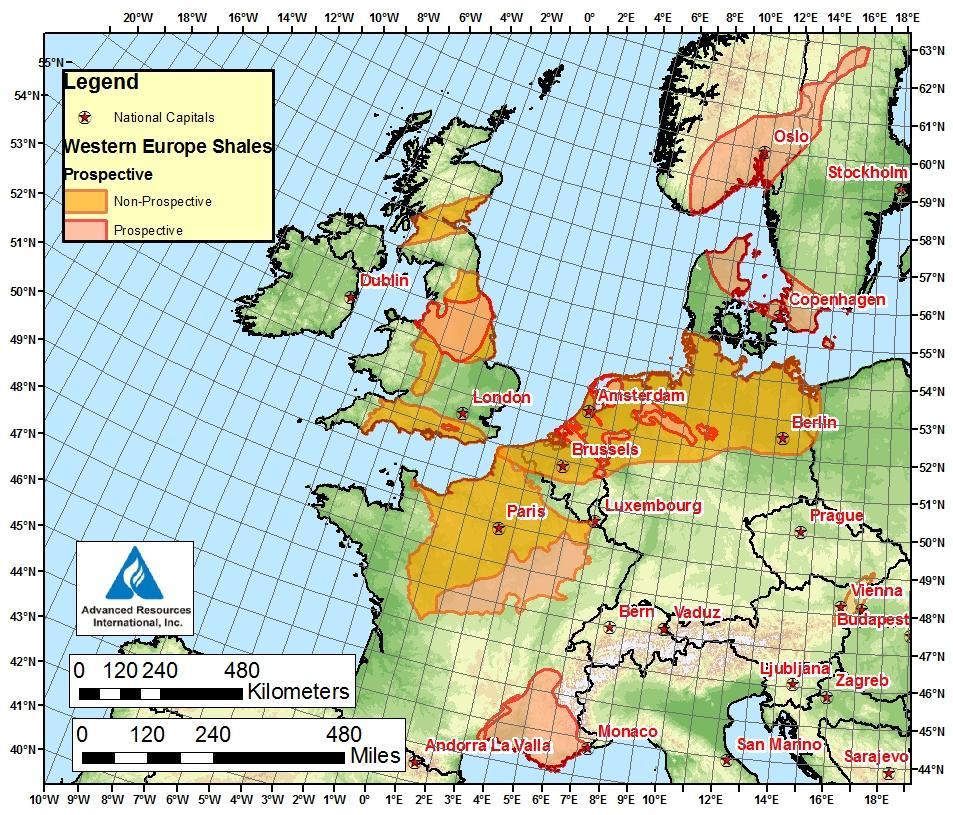 Western Europe s shale gas resources and basins Onshore shale gas basins of Western Europe Source: EIA ARI World Shale Gas Resources Western Europe s shale gas resources (assessed by our study) exist