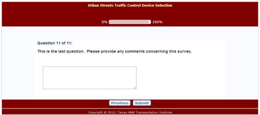Figure 10. Final Question. After clicking the submit button, survey participants were sent to an exit screen.
