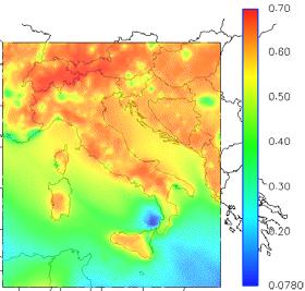 5 concentrations, as a consequence of a 30% reduction in the NH 3 annual emissions from the agricultural sector, in the Northern Italy, are reported (Figure 5).