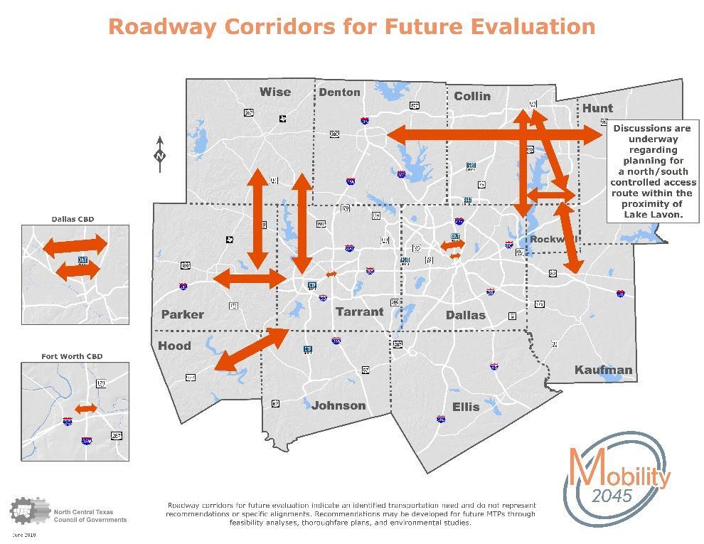 6.5. Roadway Corridors for Future Evaluation NCTCOG continues to partner with transportation partners and local governments to identify needs and priorities on the roadway system.