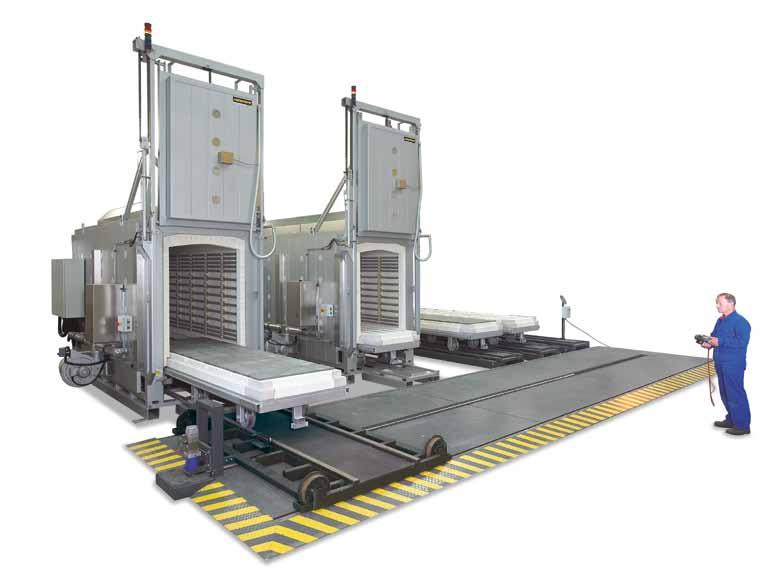 Bogie Hearth Furnaces with Wire Heated up to 1400 C Combi furnace system consisting of two furnaces W 5000/H and two additional bogies incl. bogie transfer system and incl.