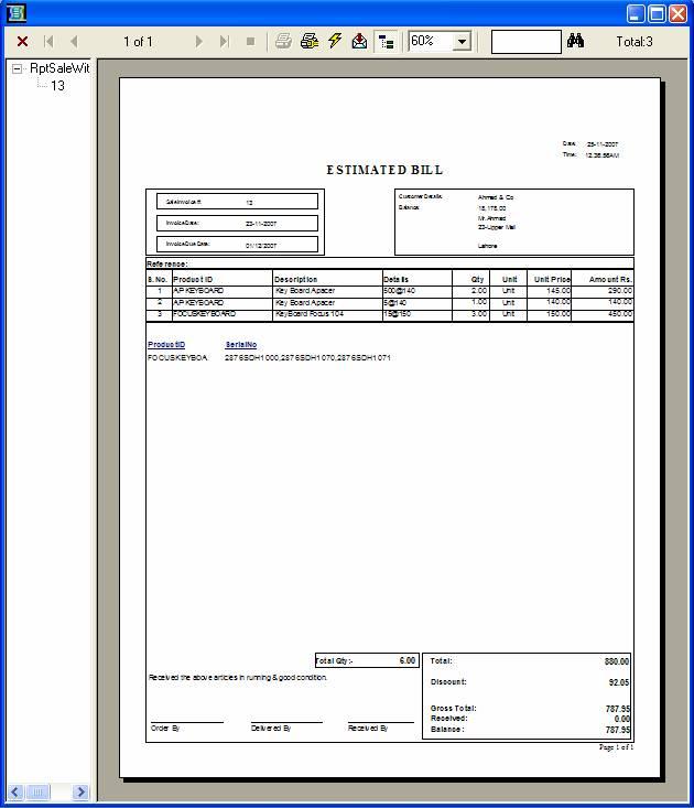 523) Retail Invoice Figure: Retail printout of selected invoice 524) From Sales List, you can also print