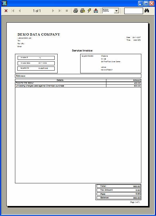 Figure: Service Invoice printout 3.7.