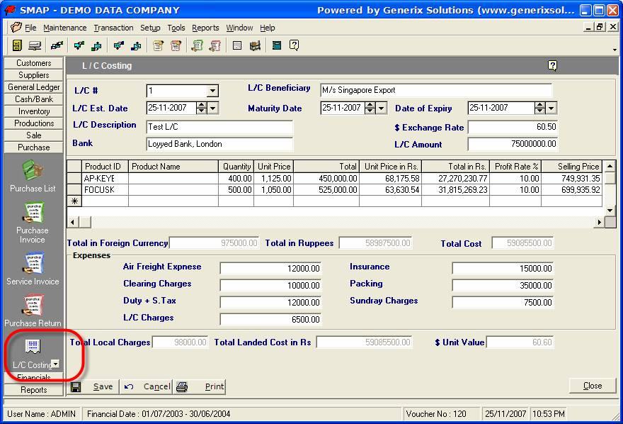 7.8) L/C Costing 680) L/C Costing window can be accessed through Purchase Navigator.
