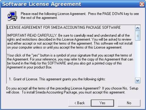 Software License Agreement screen Small &