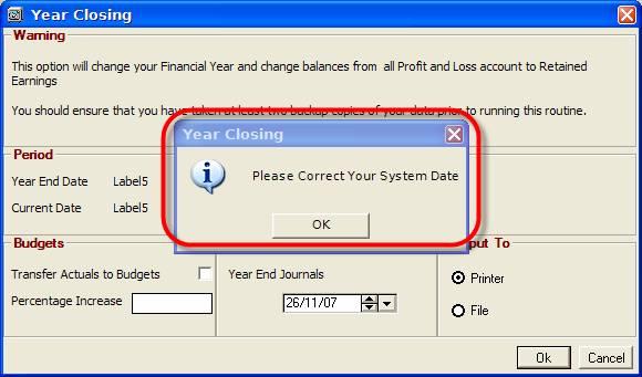 Figure: System will not allow you to proceed if your computer s date is out of Fiscal Year period.