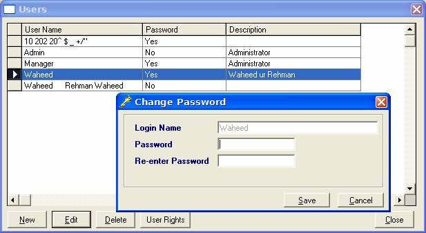 Figure: System will open Change Password window when you are going to modify existing user.