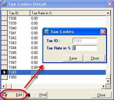 Figure: Modify a Tax code 884) Press Save button to permanently save your input.