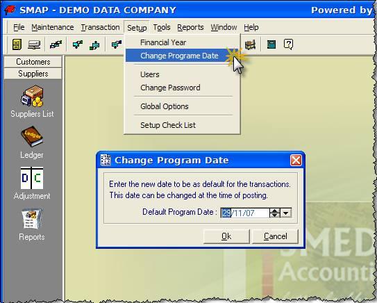 Figure: Change Program Date window 949) You can either enter the date or select through the calendar which can be displayed by pressing adjacent dropdown button.