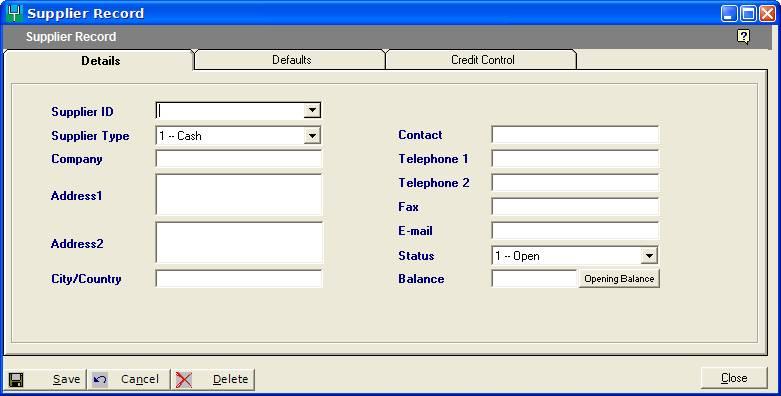 2) Add a new supplier 146) Press Add button from the Supplier's List window to create a new supplier.