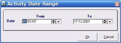 Figure: Activity Date Range dialog box where you can enter period for General Ledger report.
