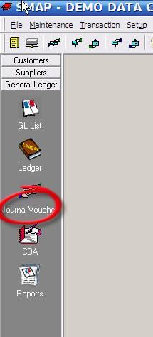 Voucher screen, press Journal Voucher button on General Ledger navigator.