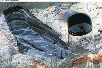 Oil shales (oil rock) kerogen shale oil extracted by heating crushed oil shales > processed to remove S, N, other impurities Deposits in western US