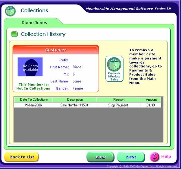 Click Next on the Collection History screen to continue.
