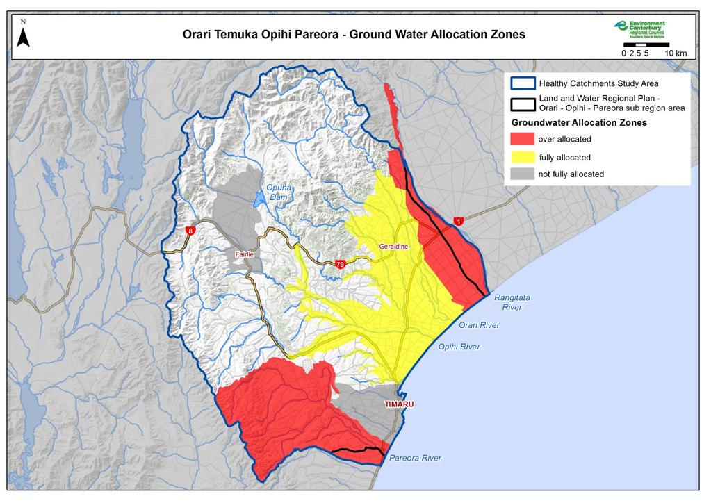 Figure 3. Ground Water Allocation zones in the Healthy Catchments project area What Regional Plans Apply in Healthy Catchments project area?