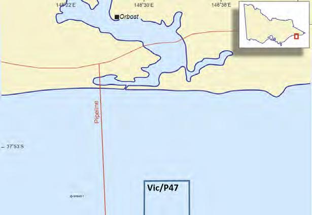 Vic/P47 Bass Strait Victoria EMP holds 100% of 202 km 2 Vic/P47 Permit EMP is Operator of the Permit Shallow water depths: 20 85 m Two gas discovery wells drilled within the