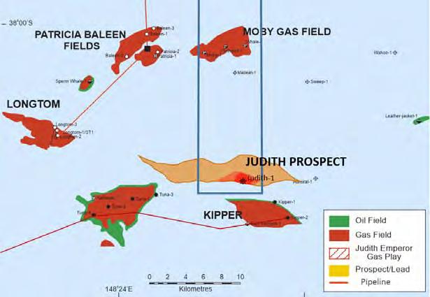 8 Tcf Gas in Place Estimate at Judith Prospect Longtom gas field 15 km to west of Vic/P47 provides a good analogy for successful appraisal, potential development and production