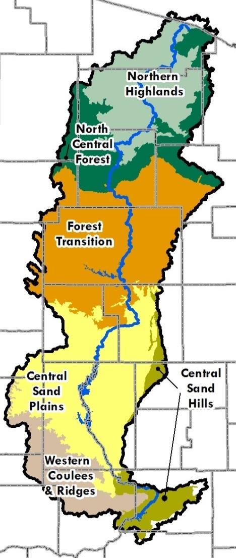 The State of the Lower Wisconsin River Basin Report (WDNR, 2002), The State of the Central Wisconsin River Basin Report (WDNR, 2002) and The Headwaters State of the Basin Report (WDNR, 2002) provide